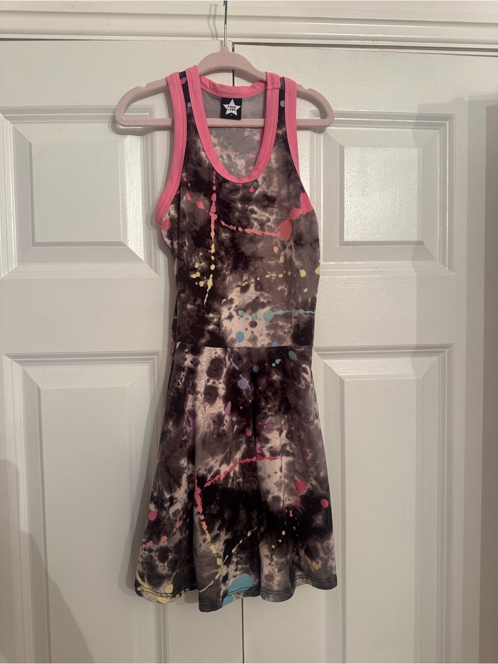 Pixielane Girls' Pink-Trim Black Tie-Dye Splash Tank Dress